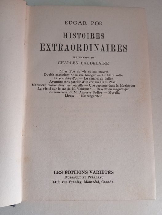 Edgar Poe—Extraordinary Stories—Translated and Prefaced by Charles Baudelaire
