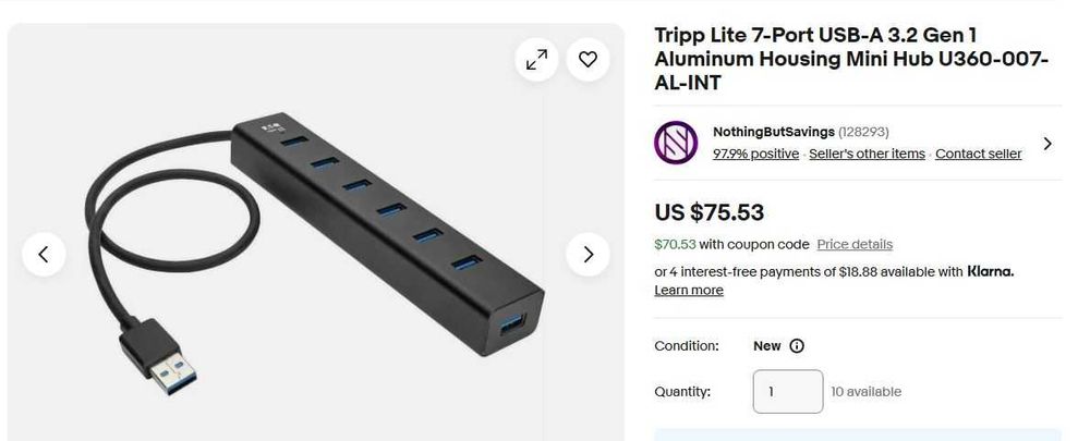 USB хаб 7 USB 3.0 портів із блоком живлення 5V3A, корпус з алюмінію.