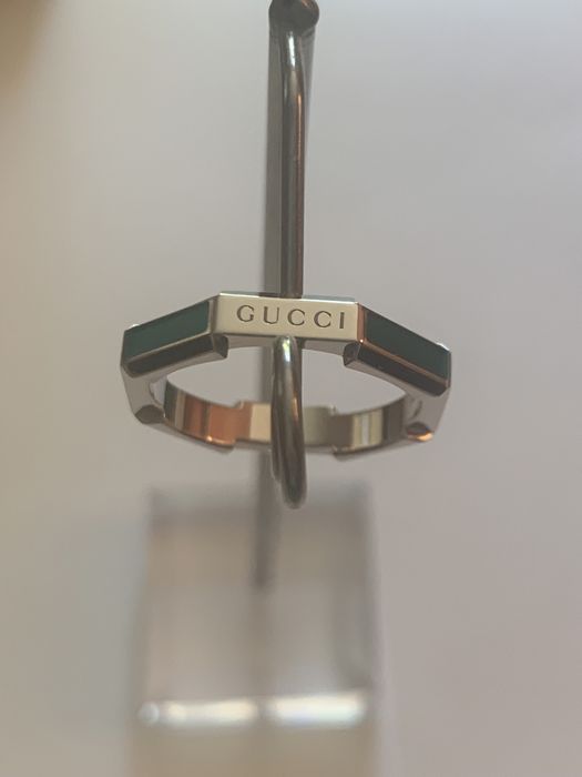 Anel Gucci Link to Love ouro branco & enamel