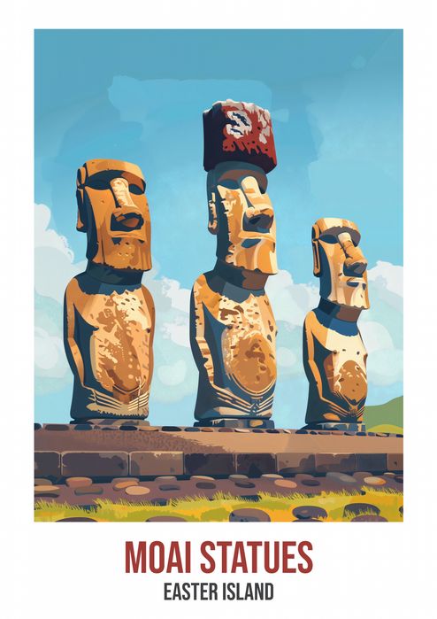 Plakat 59,4x84,1cm Moai Statues, Easter Island