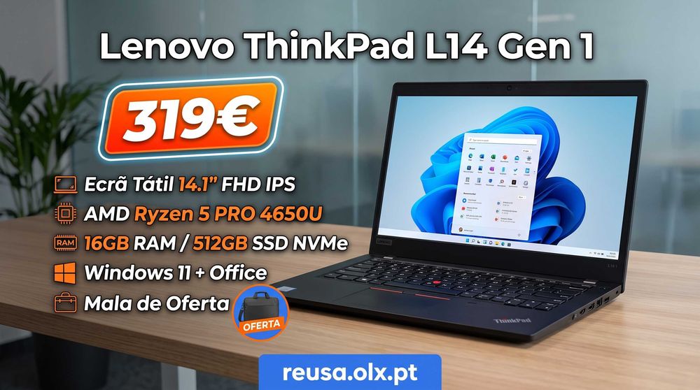"Vendido!  Portátil Lenovo L14 Gen1 | 14.1" FHD IPS | Ryzen 5 4650U | 16 GB | NVMe 512 GB | Mala | W11