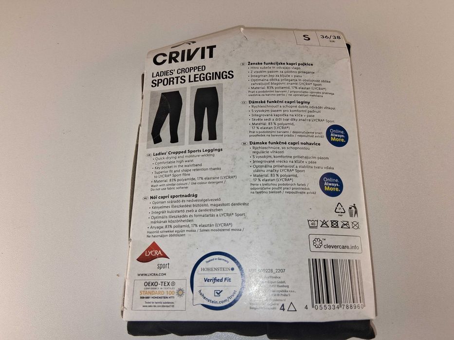 A250 Legginsy Sportowe Damskie Crivit Premium Krótkie Czarne S 36/38