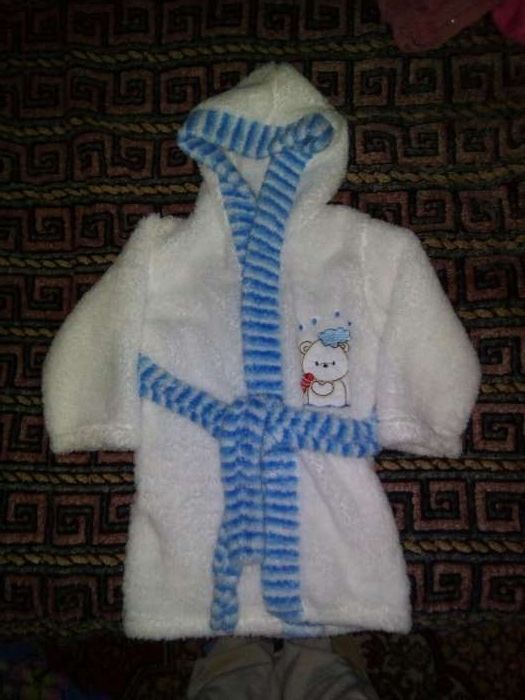 Халат махровий, біло-блакитний