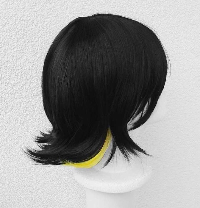 Bachira Meguru Blue Lock Czarna peruka z żółtymi pasemkami cosplay wig