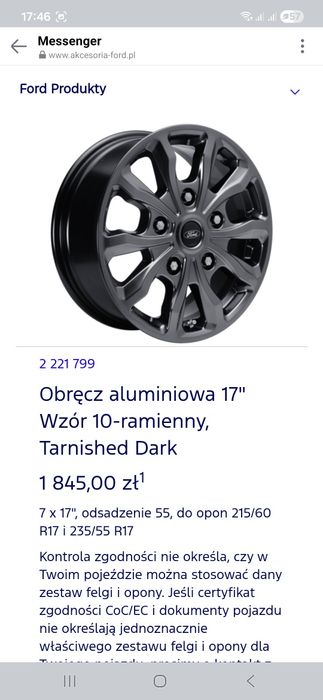 Felgi 17 Ford Transit Custom Tourneo 5x160