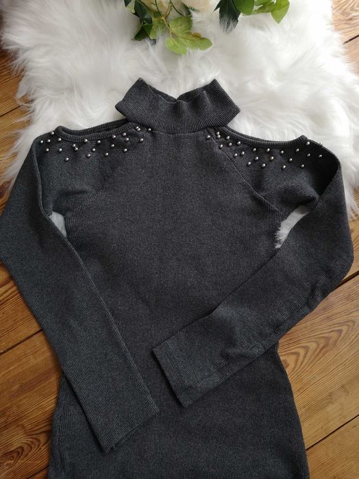 Bluzka sweter półgolf 36 S 38 M selfieroom grafitowa prążkowana dżety
