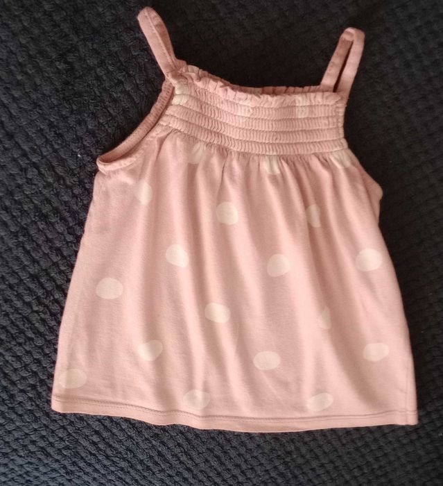 Camisola Alças , Salmão c/ bolas brancas - Marca: Kiabi - 2 anos