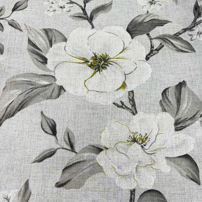 Біло-сірий тюль Magnolia з квітковим принтом готовий на тасьмі 150–600 см (YH85-41)
