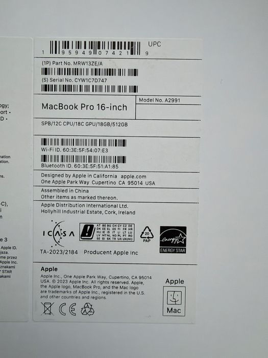 Macbook Pro 16 M3 Pro 18GB/512GB 12CPU/18GPU | Zestaw