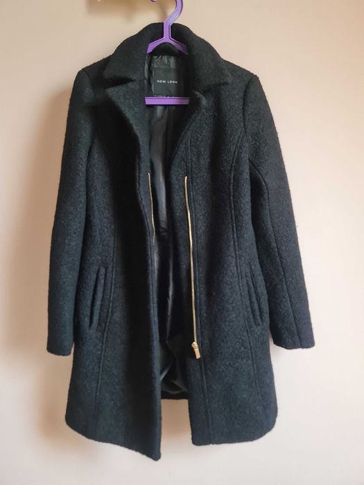 Płaszczyk damski wełniany czarny młodzieżowy płaszcz przejściowy