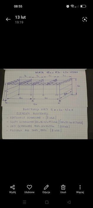 Konstrukcja wiaty 12x6.3