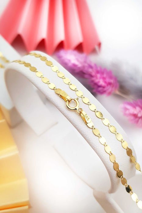 Złoty łańcuszek z owalnymi, błyszczącymi blaszkami 45 cm pr. 585