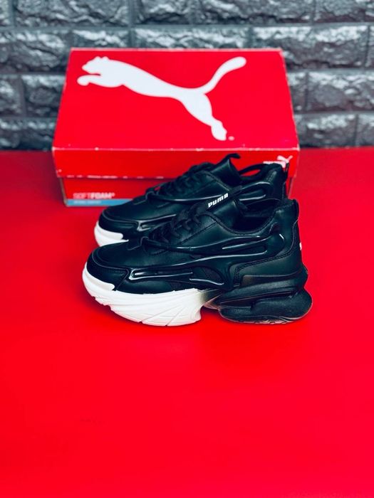 Кожаные черные кросовки на платформе Puma / черно белые женские красивки пума 36 размер / цена 499 грн / успей забрать