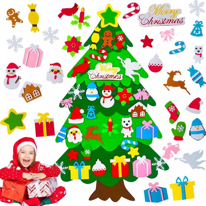 Choinka filcowa kreatywna dla dzieci + OZDOBY DUŻA DIY