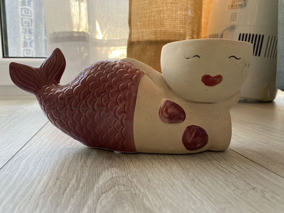Gliniana syrenka figurka miseczka doniczka