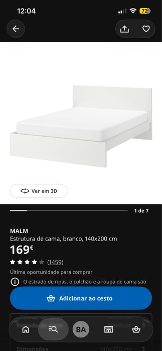 Cama Malm Ikea 140x200 Branca + Colchão Valevåg + Estrado Lüroy