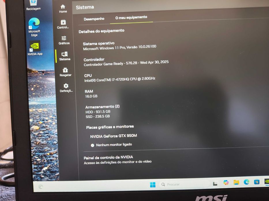 MSI Gaming • i7 • W11 • GTX 950M • 16GB RAM • SSD 240GB • Bateria Nova