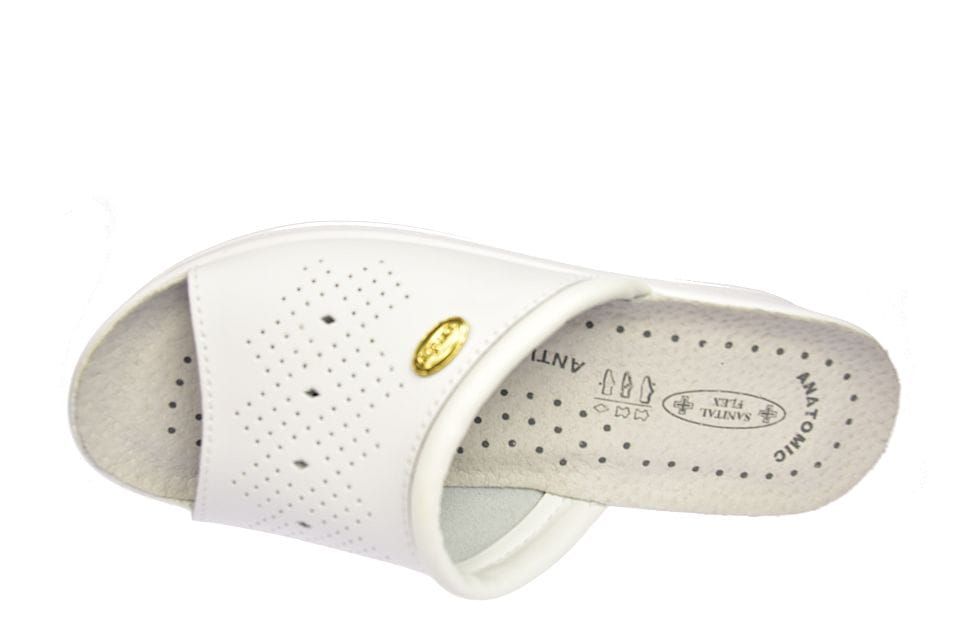 Klapki zdrowotne medyczne damskie skórzane białe 698 roz. 42