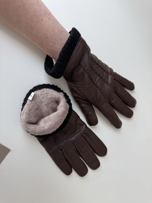Жіночі шкіряні зимові рукавиці на теплій підкладці. Розмір 7, нові