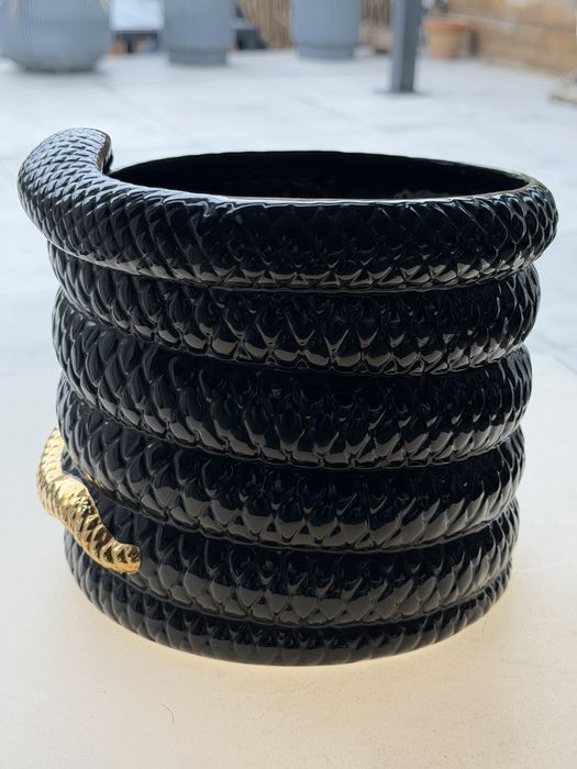 Snake Planter 563 Designerska Osłonka Doniczka Black & Gold Hollywood
