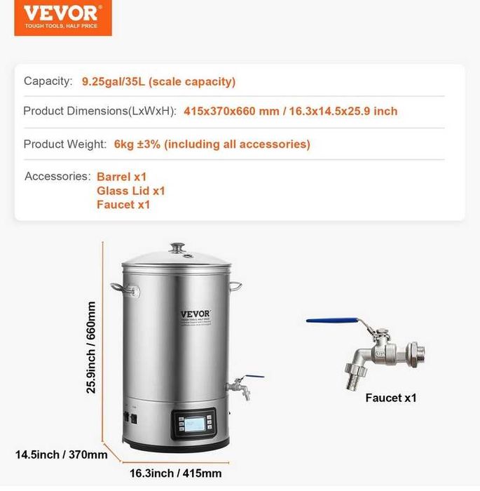 Kocioł zacierowy do piwa warzelny 35L. Vevor   G-787
