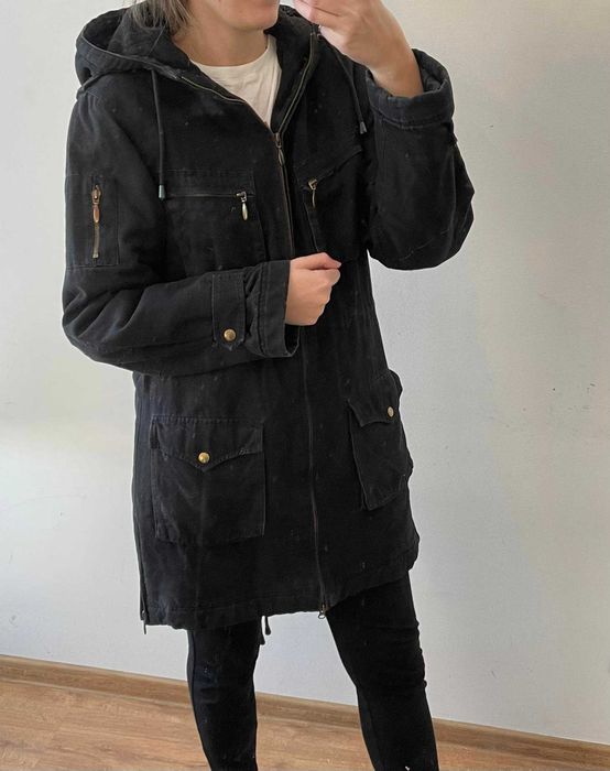 Kurta parka zimowa czarna ocieplana płaszcz 40 / 42 l xl