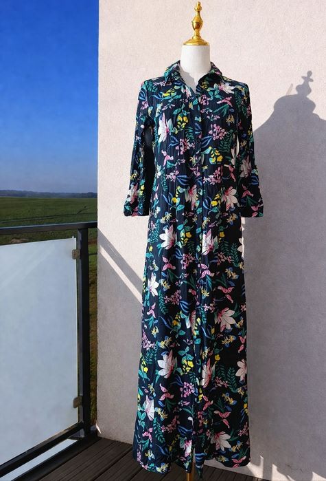 Długa sukienka koszulowa w kwiaty z wiskozy L XL