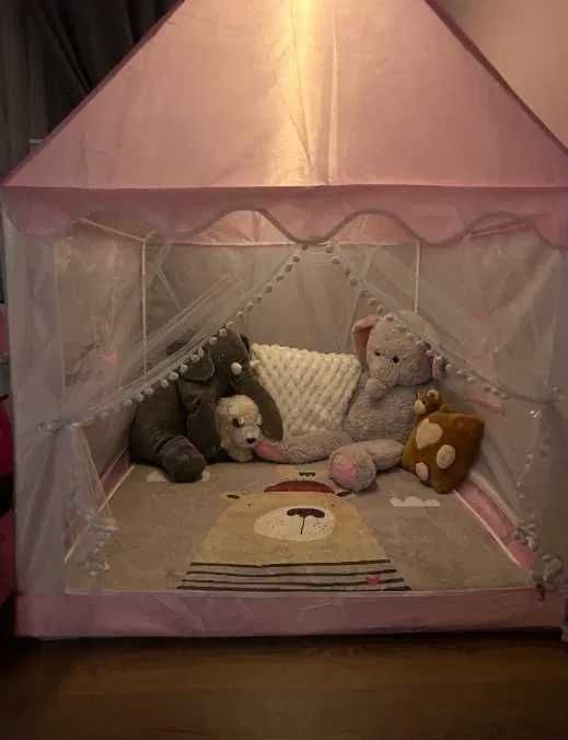 Namiot Domek dla Dzieci Zamek Pałac do Pokoju Ogrodu + Lampki LED Róż