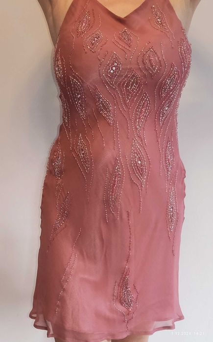 Sukienka Bankietowa "Aryton" r.38 kolor: "spokojny róż" cena -75 %,