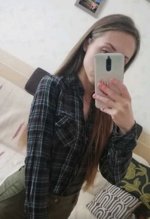 Koszula damska bluzka w kratkę brąz z błękitem ze srebrną nitką