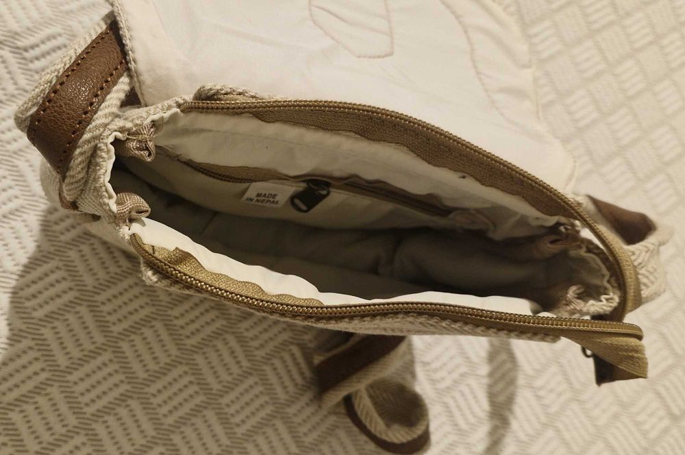 Mala tiracolo bege/azul de Algodão e Couro