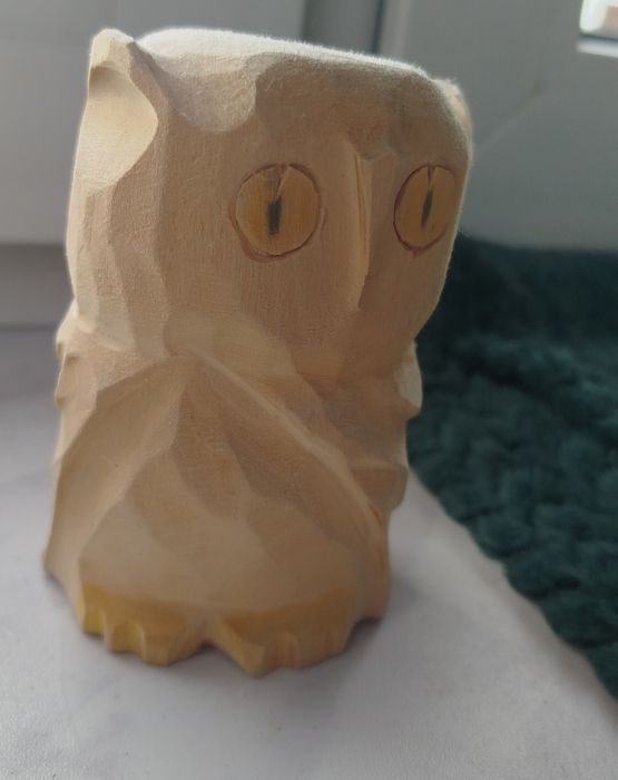 Drewniana sowa ozdoba dekoracja figurka na prezent