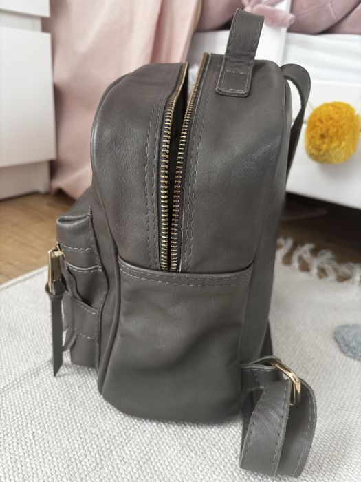 Plecak Zuzia Górska Mini BackPack, handmade, skóra naturalna, szary