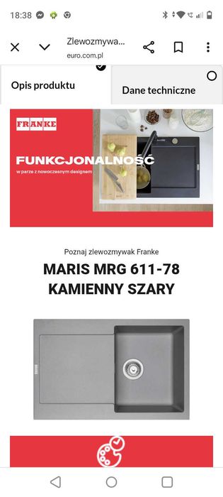 Zlew z ociekaczem jednokomorowy kamienny szary