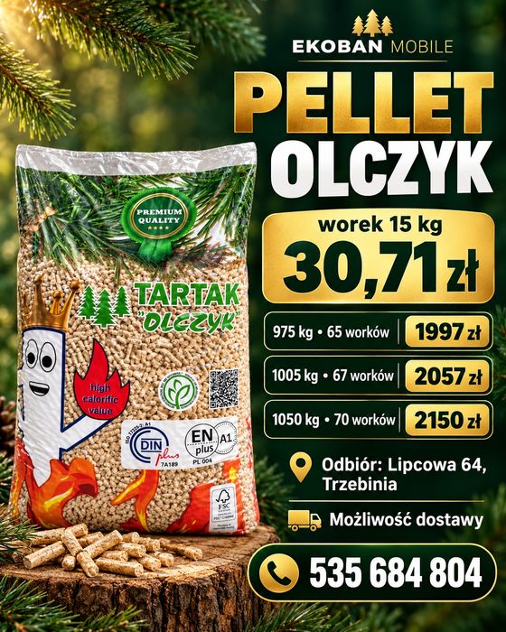 Pellet Olczyk Olkusz 30.71zł worek możliwość transportu/wniesienia