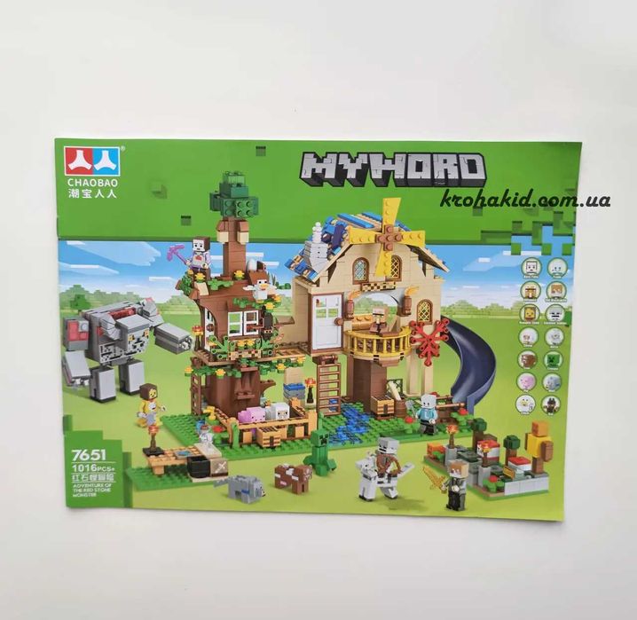 Конструктор Майнкрафт Дім на дереві та вітряна село Minecraft 1016 дет