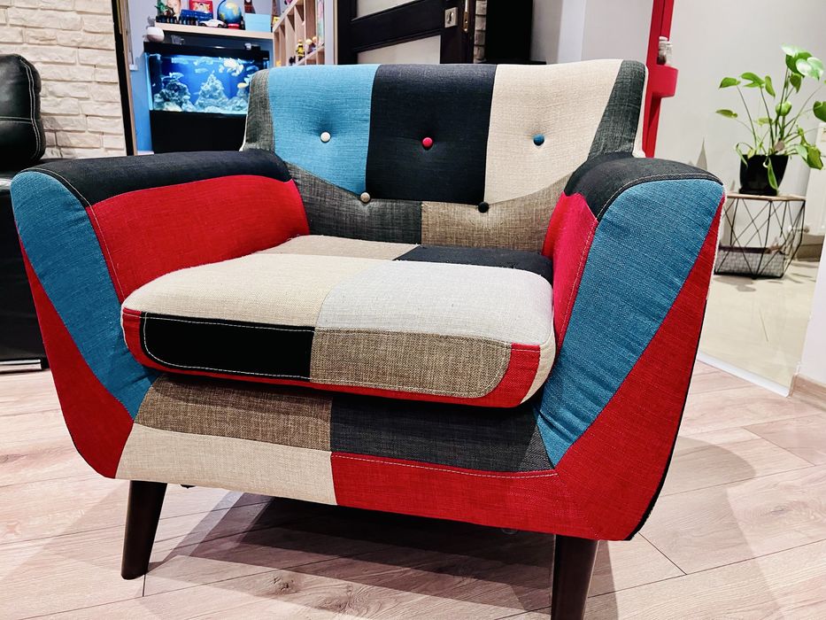 Oryginalny Fotel uszak grand patchwork patchworkowy