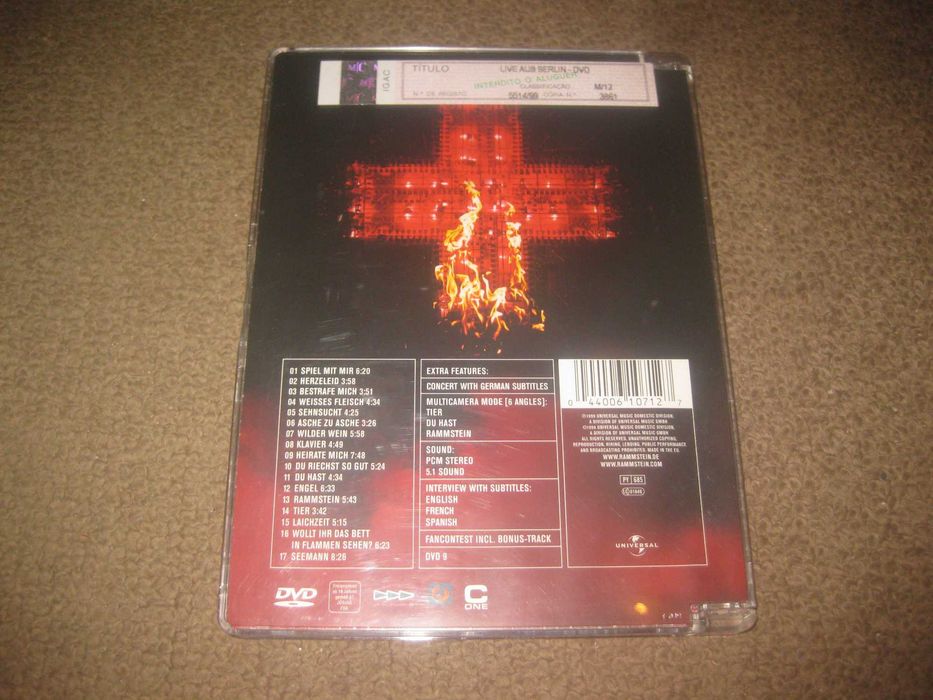 DVD musical dos Rammstein "Live aus Berlin" Caixa Jewel Case!