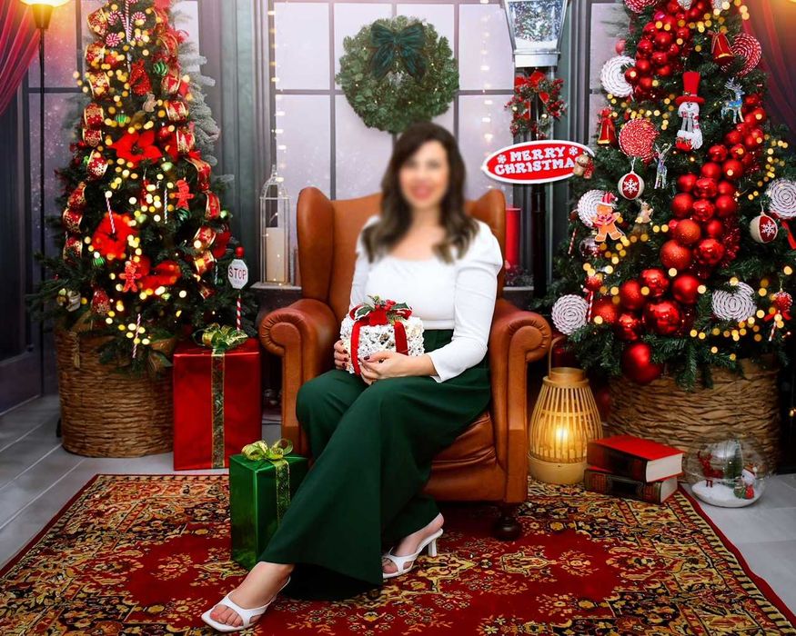 Tecido Fotografia Fundo Sala de Natal com Janela / Cenário