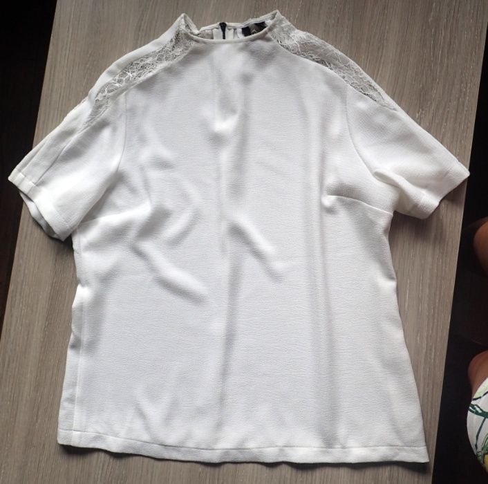 MANGO kremowa ecru krem bluzka z koronką M/L