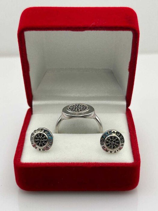 Срібний комплект, Пандора, сережки та каблучка