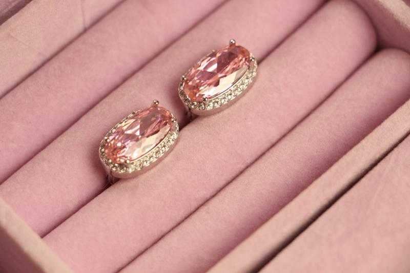 Набор кольцо, серьги, подвеска с розовыми фианитами размер 16 17