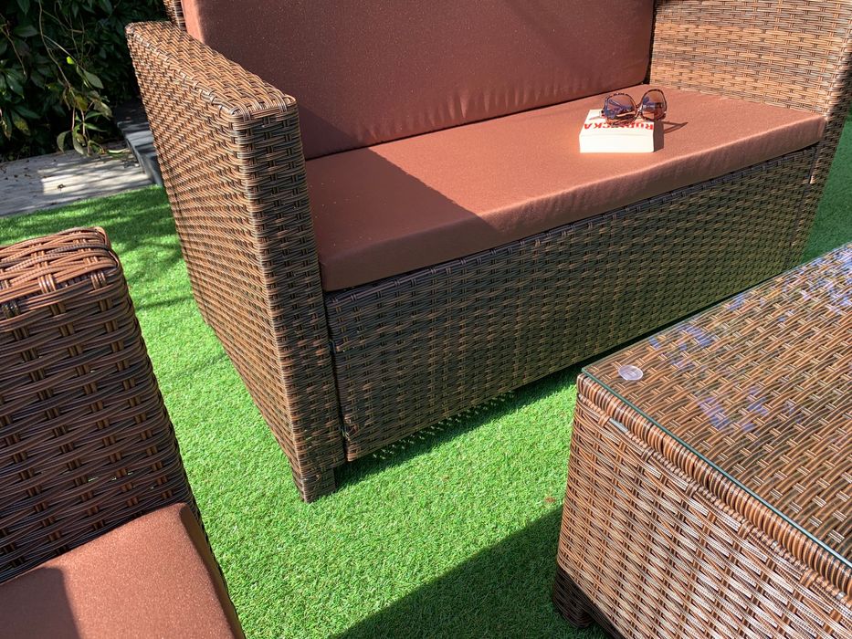 (WR) Nicea zestaw technorattan brąz sofa 2xfotel ława