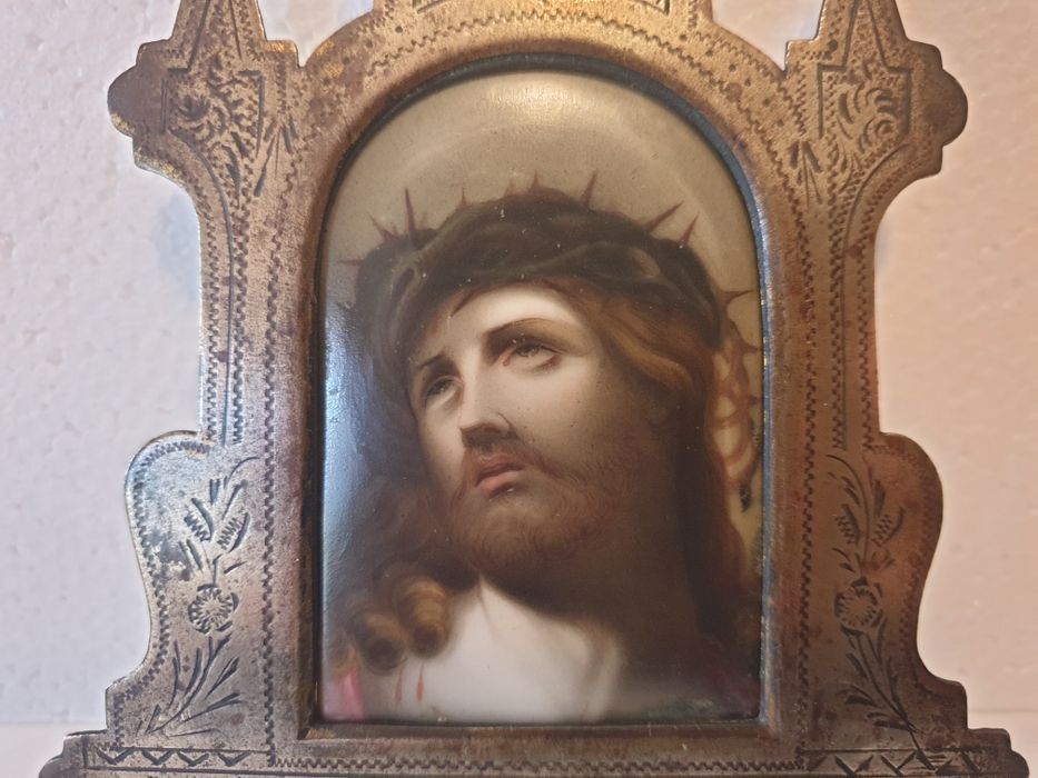 Antiga pintura à lupa francesa sobre porcelana - Ecce Homo -