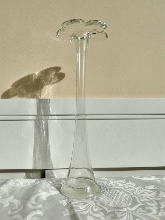 Wazon szklany bezbarwny wysoki ozdobny rant kwiatek 28 cm