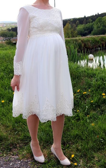 Sukienka ślubna ciążowa krótka