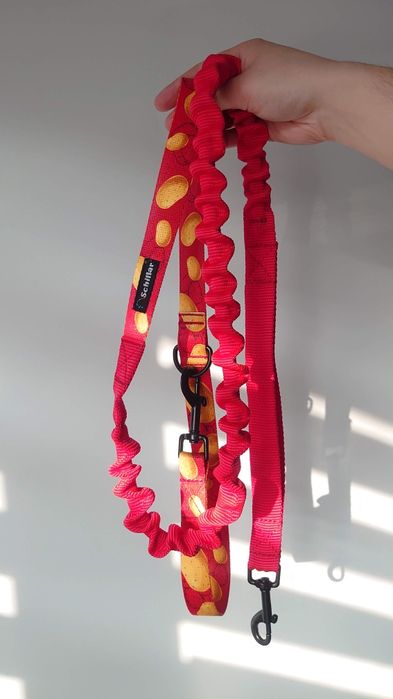 Smycz z amortyzatorem czerwona dla psa do biegania ziemniaki