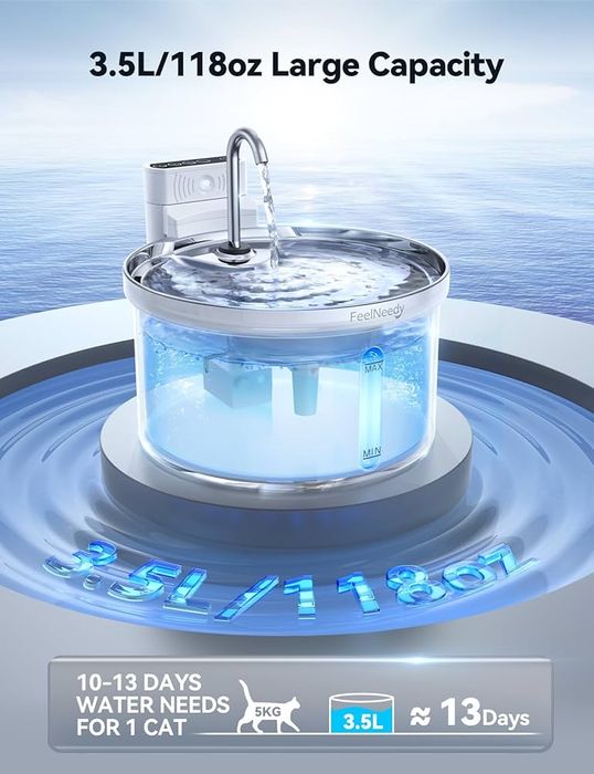 Фонтанчик для котів FEELNEEDY 3,5 л з нержавіючої сталі з датчиком рух