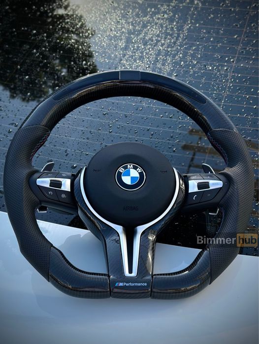 М руль карбон скошеный + LED  BMW x5 f10 f15 f25 f30 f32 f20 f22 f01