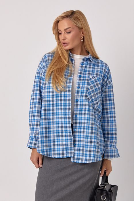 Блакитна сорочка в мілку клітинку, картата сорочка, рубашка в клетку